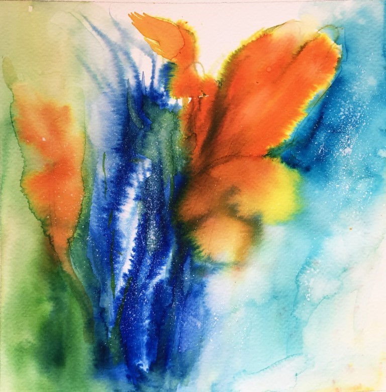 Orange delight - Works on paper: Paintings/Landscapes: watercolor and ink, 9"×12", USD 300